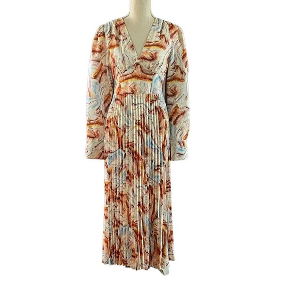 All Over Watercolor Print Pleated Midi Dress S - Picture 11 of 11